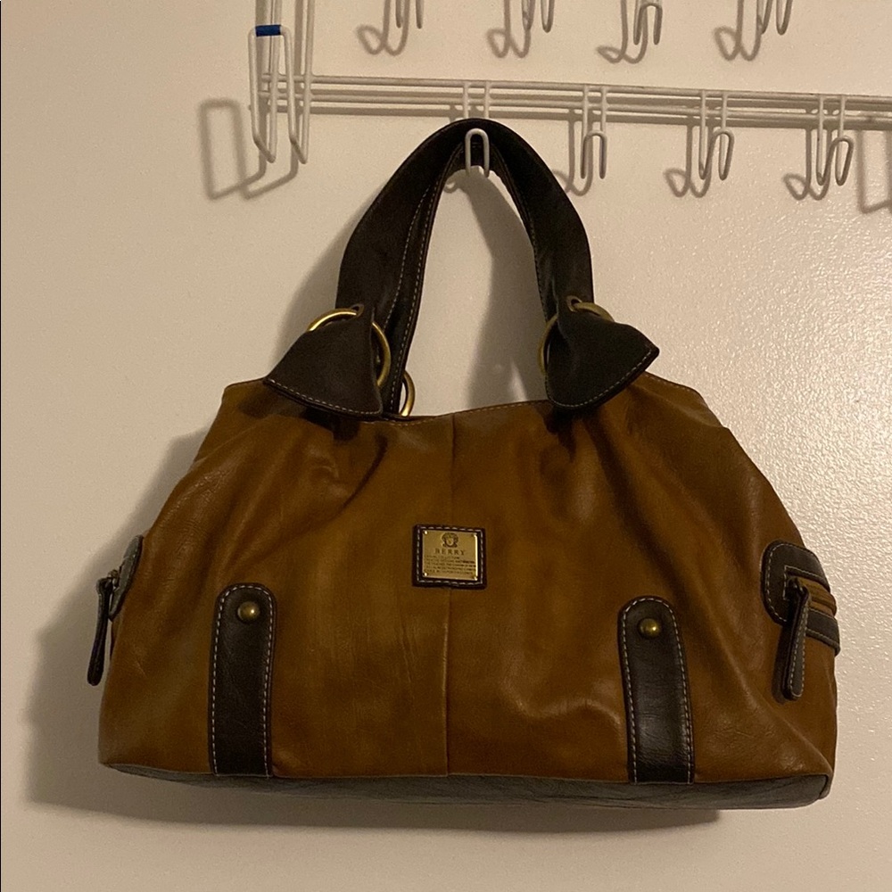 Brown and Black Duffle Bag with Knotted Handles